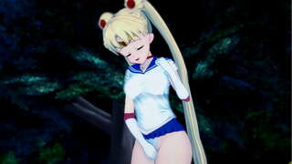Sailor Moon rhwbio&#039;r a bysedd ei pussy nes iddi orgasms.