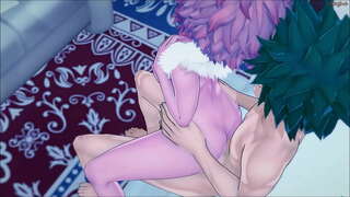 Izuku Midoriya ffycin ei &#039; n giwt teammate Mina yn erbyn wal - MHA Hentai.