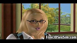 Hot 3D schoolgirl slikning en ebony babes stramme fisse